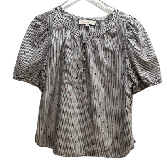 LOFT Tops - LOFT Women's Pinstripe Blouse - Black, White, and Red